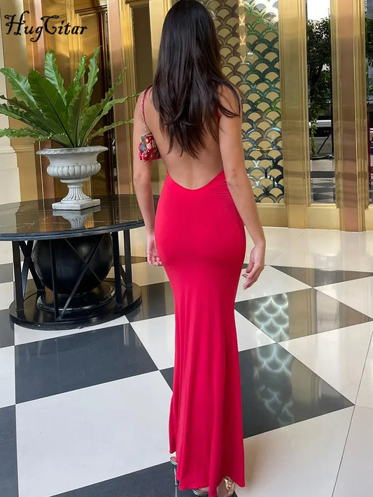 Hugcitar 2024 Spring Solid Sleeveless Backless Elegant Sexy Bodycon