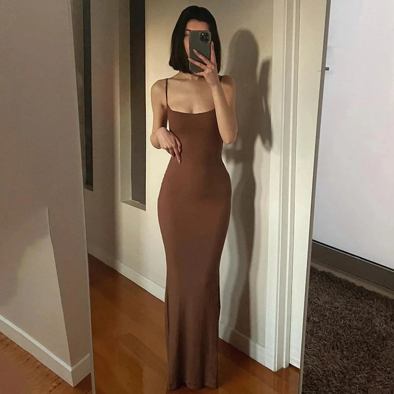 Satin Slip Sleeveless Backless Maxi Dress Women