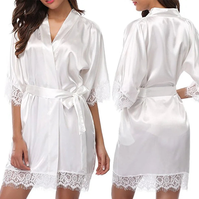 Women Iace Silk Pajamas Robes Sleepwear Nightgowns