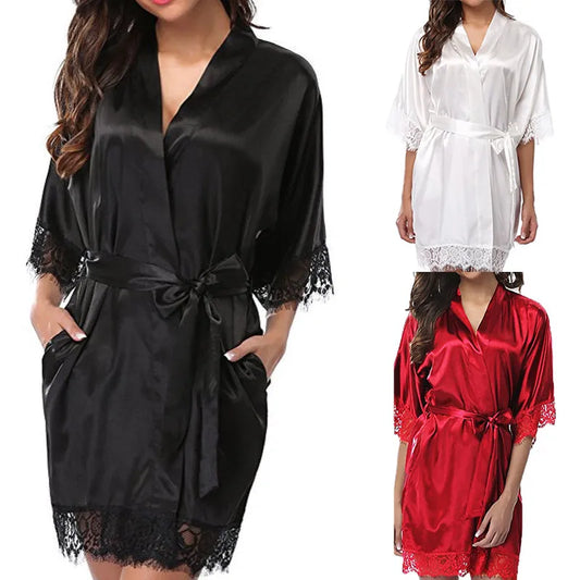 Women Iace Silk Pajamas Robes Sleepwear Nightgowns