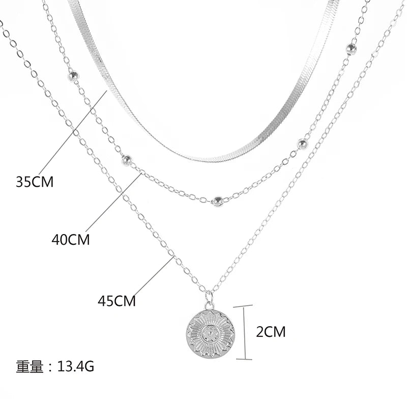 Sterling Silver Three-Layer Round Necklace