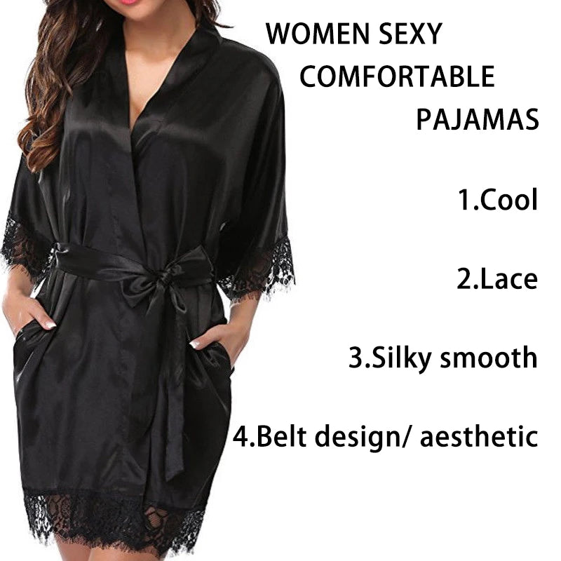 Women Iace Silk Pajamas Robes Sleepwear Nightgowns