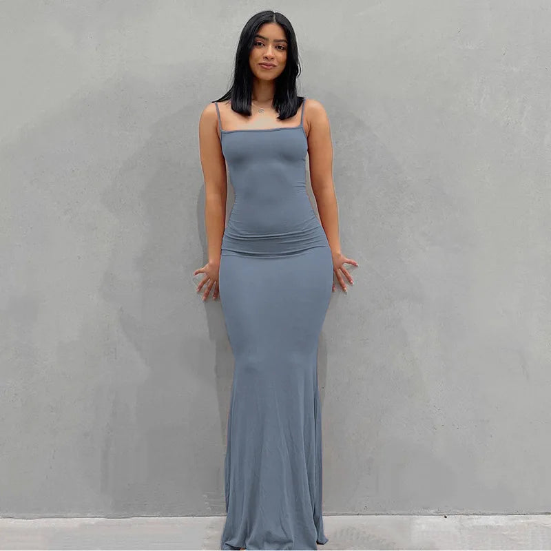 Satin Slip Sleeveless Backless Maxi Dress Women