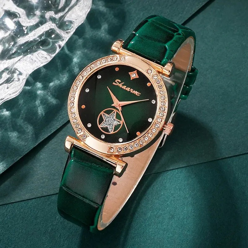 Set Green Luxury Quartz Watch Women