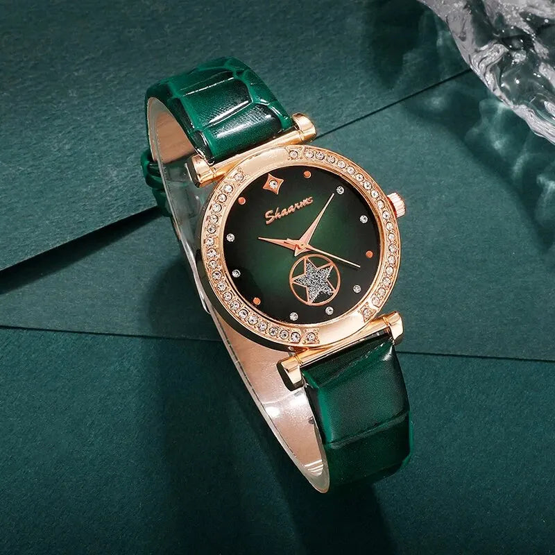 Set Green Luxury Quartz Watch Women