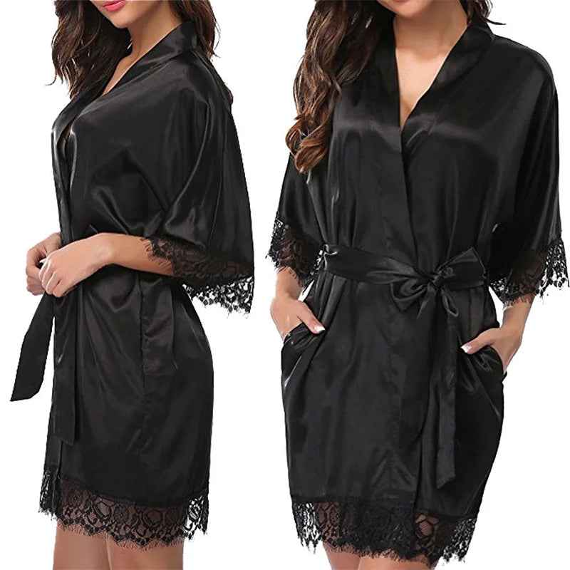 Women Iace Silk Pajamas Robes Sleepwear Nightgowns